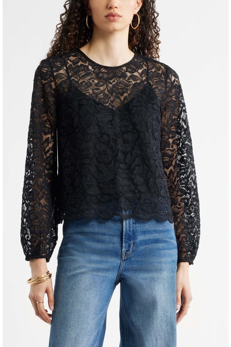 Sheer Lace Top, Main, color, BLACK