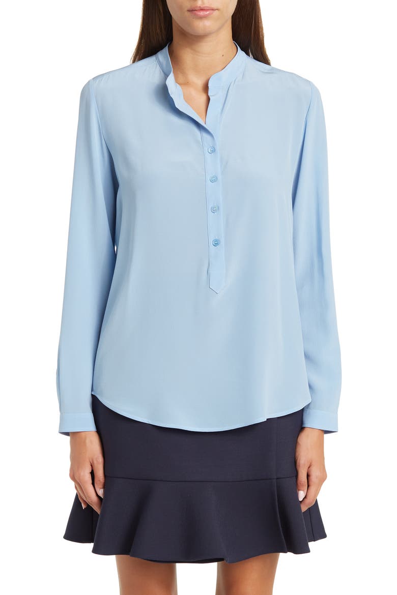 Stella McCartney Mandarin Neck Long Sleeve Silk Shirt (Women ...