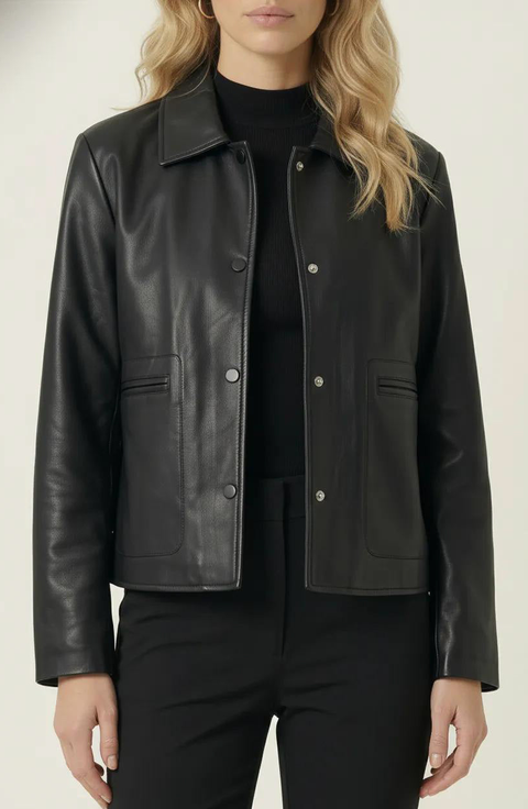 Leather Button Front Jacket