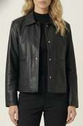Modenaire Leather Button Front Jacket
