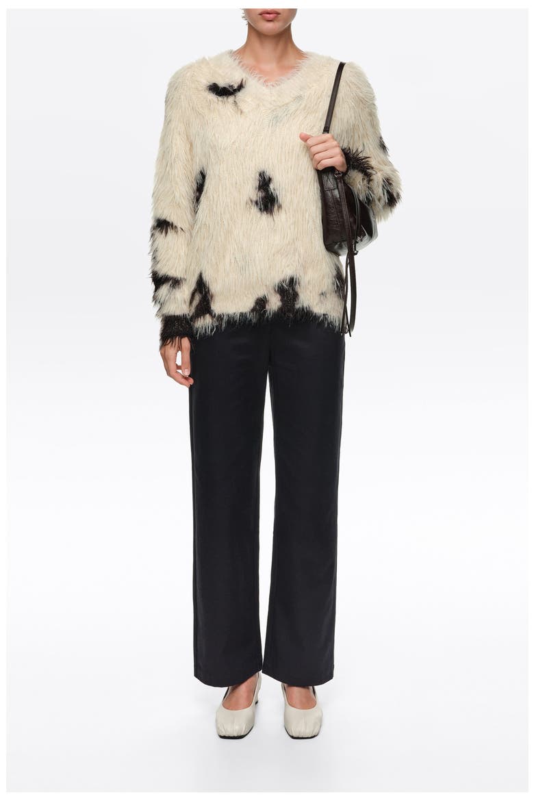 Fur V-Neck Sweater, Alternate, color, PONY