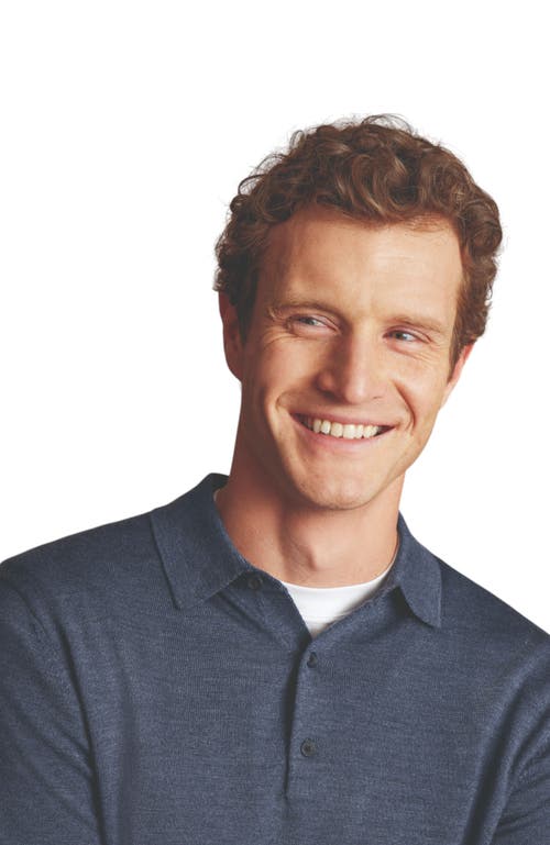Shop Charles Tyrwhitt Merino Polo Long Sleeve Sweater In Indigo Blue