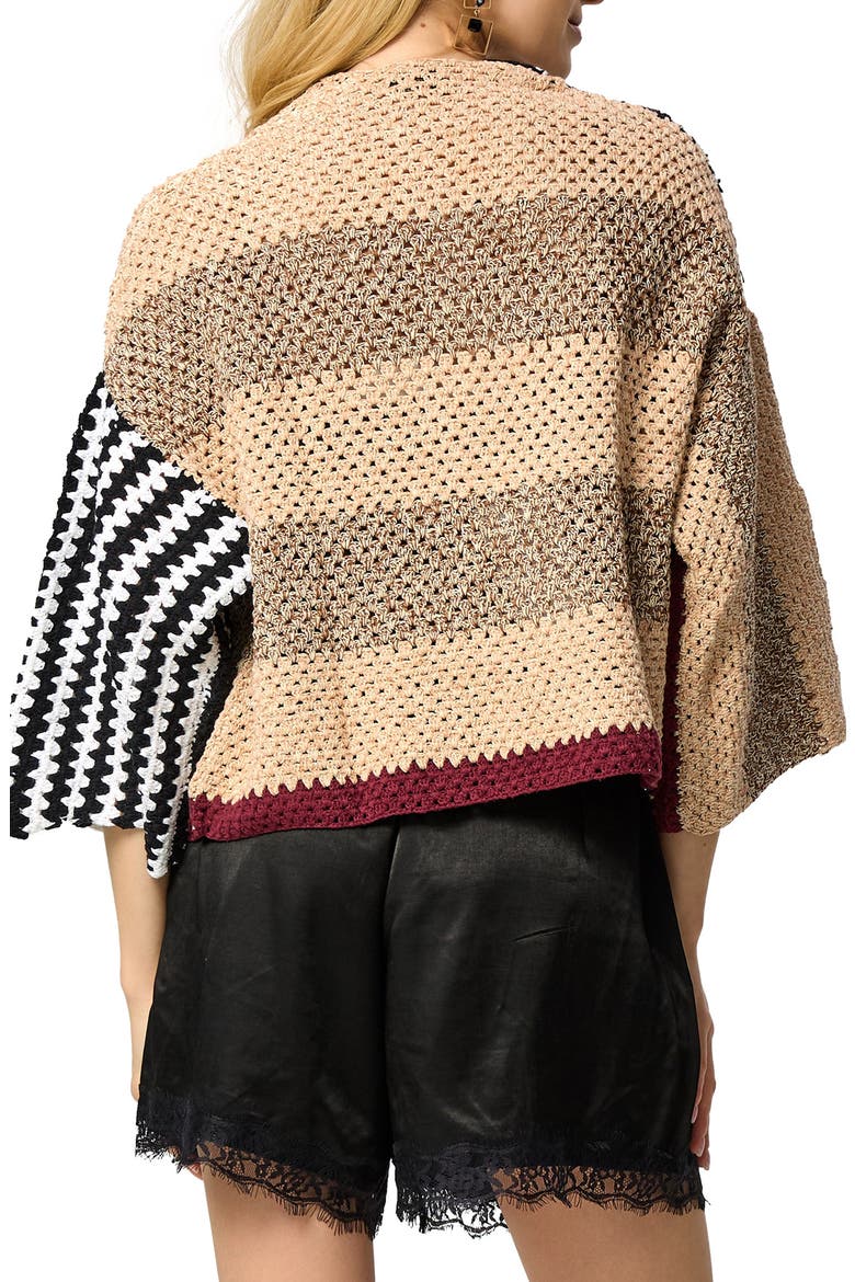 Birdie Cotton Patchwork Cardigan, Alternate, color, BLACK
