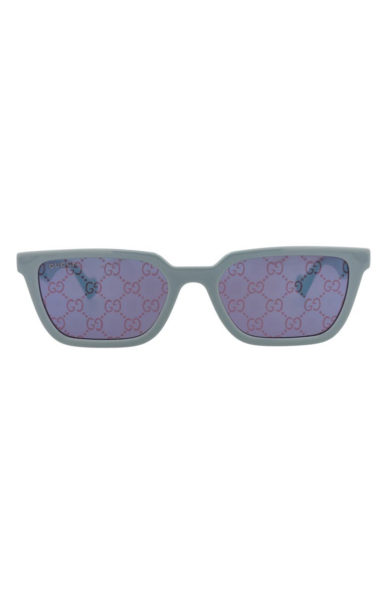 Gucci Core 55mm Rectangular Sunglasses, Main, color, Light Blue Light Blue Violet