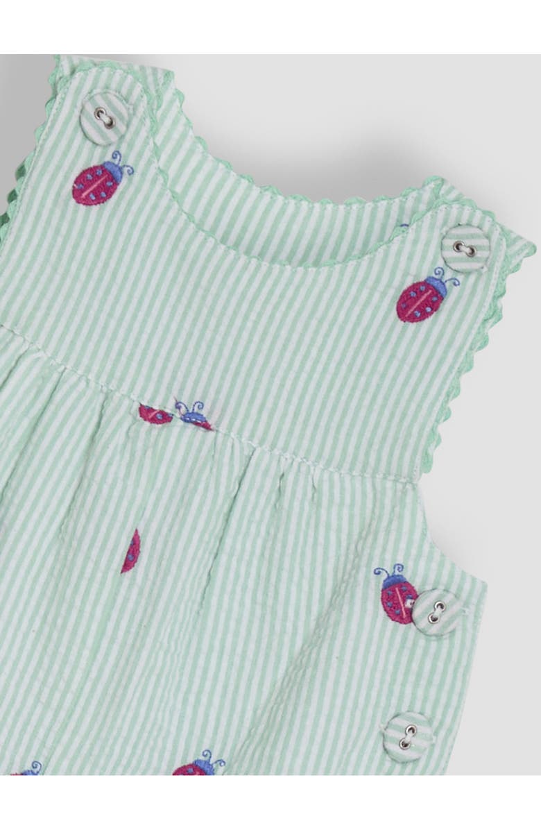JOJO MAMAN BEBE Ladybug Embroidered Cotton Seersucker Romper, Alternate, color, Green