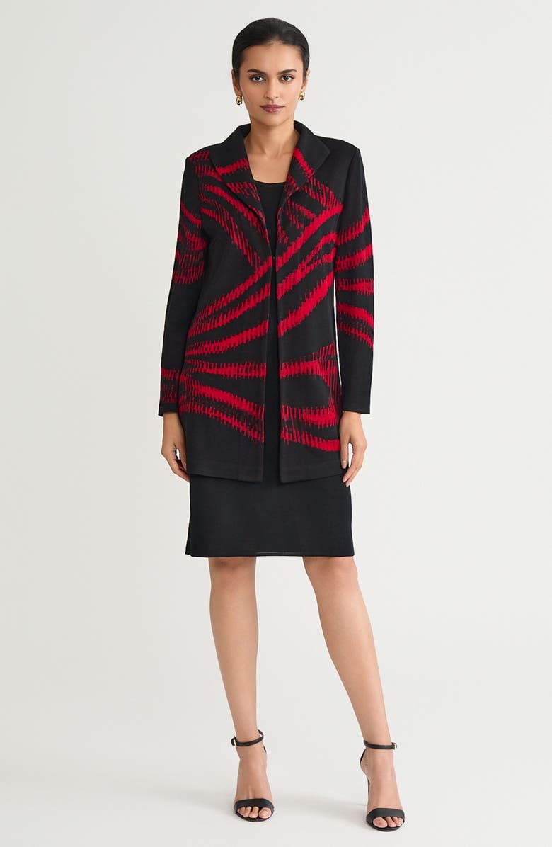 Ming Wang Heritage Two-Tone Jacquard Wave Knit Jacket, Alternate, color, Holiday/Black