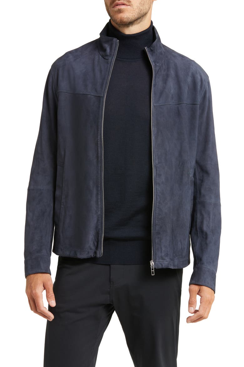 Suede Bomber Jacket, Main, color, SOLID BLUE NAVY