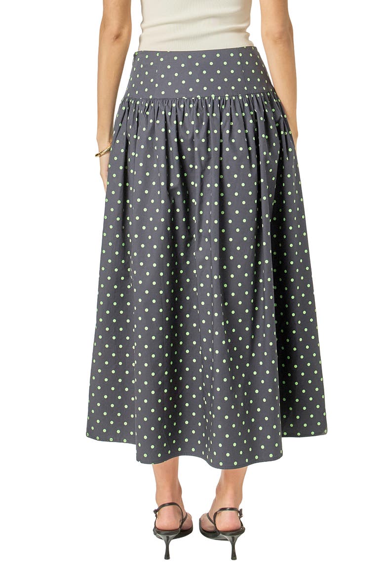 Polka Dot Cotton Midi Skirt, Alternate, color, NAVY/ GREEN