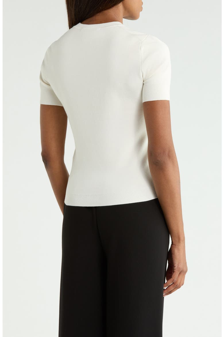 Short Sleeve Cotton Blend Crepe Crewneck Sweater, Alternate, color, CREAM
