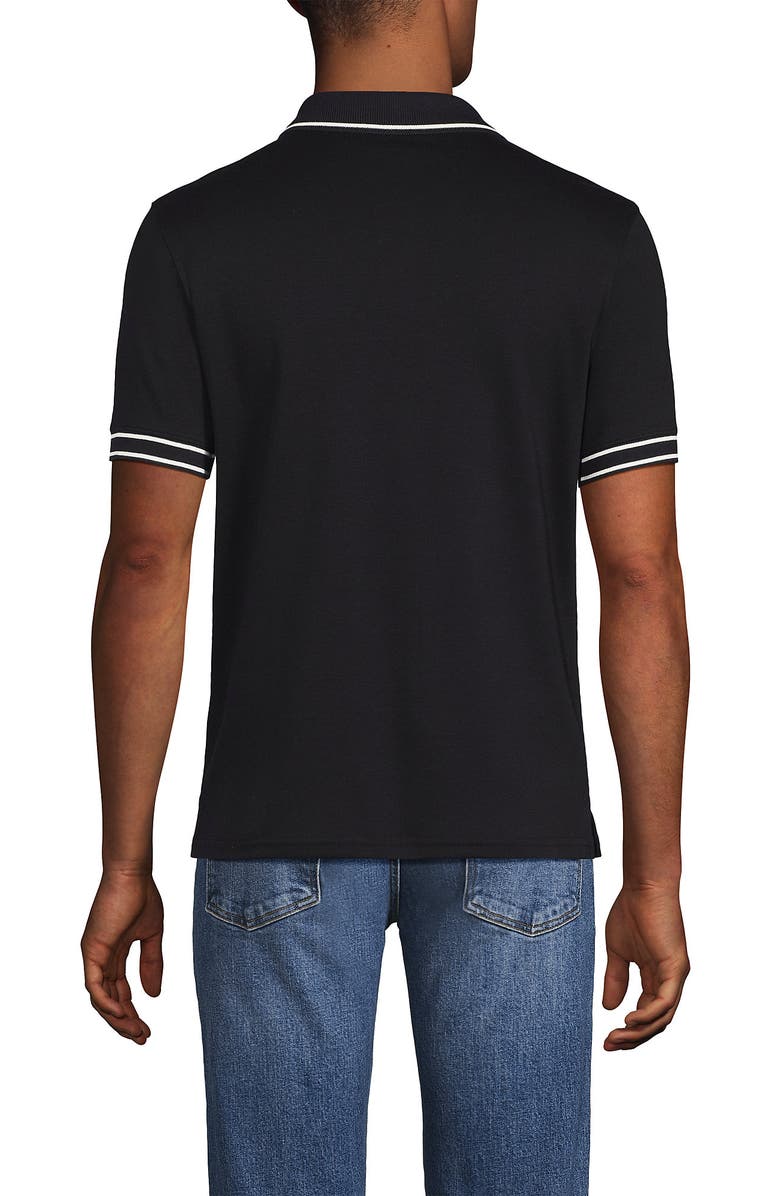 Lands' End Short Sleeve Tipped Welt Pocket Supima Polo, Alternate, color, Black