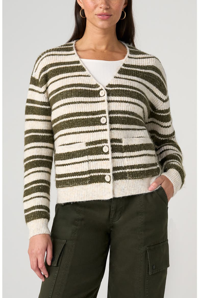 Striped Button Front Cardigan, Main, color, OATML OLV STRPE