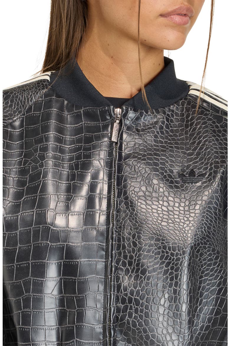 SST Croc Embossed Faux Leather Track Jacket, Alternate, color, BLACK