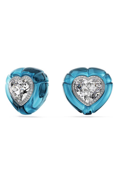 Swarovski Dulcis Heart Cut Clip Earrings In Blue