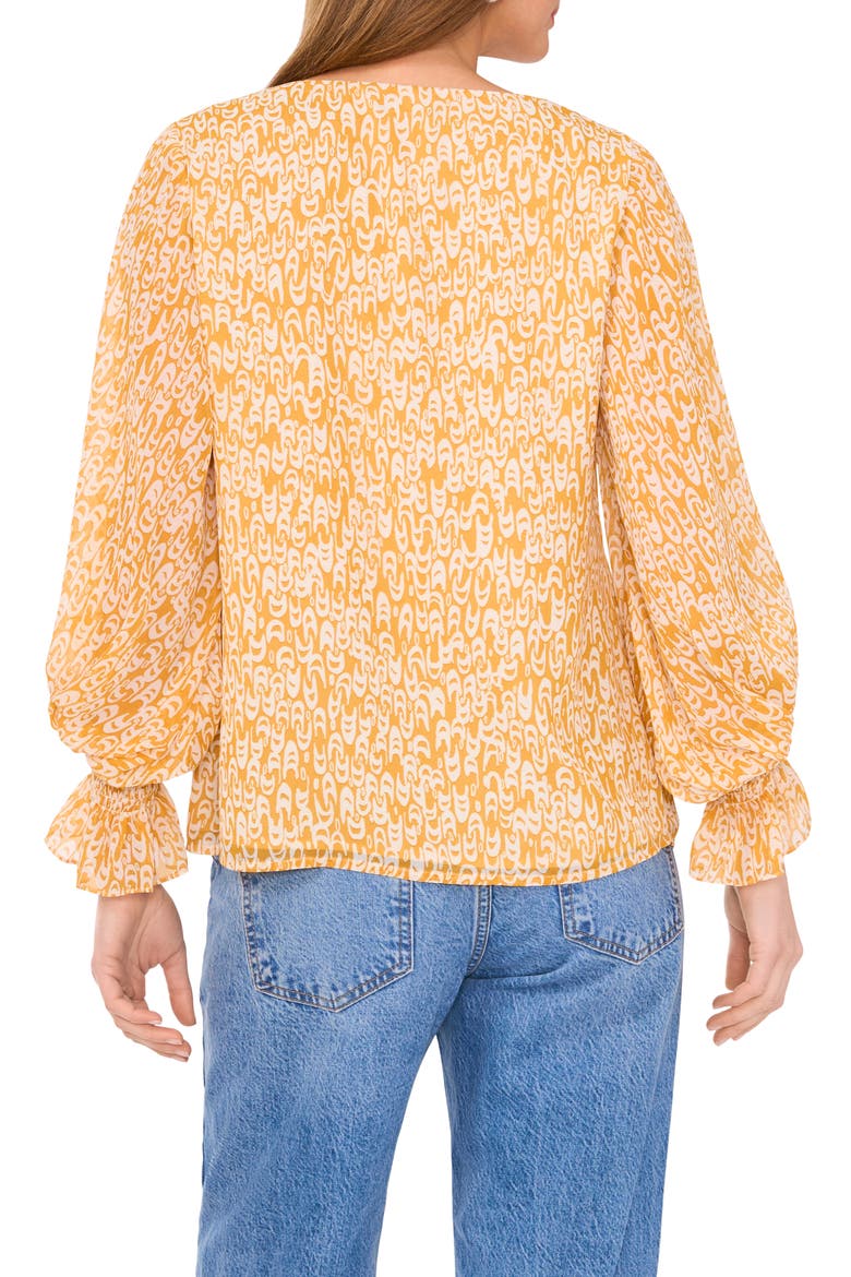 Printed V-Neck Ruffle Cuff Top, Alternate, color, GOLDEN SPICE