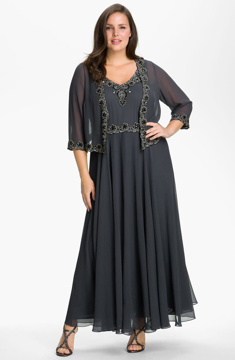 J Kara Beaded Chiffon Gown & Jacket, Main, color, 
