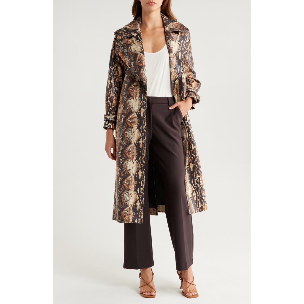 Alice And Olivia Nevada Drapey Mid Length Trench Coat In Animal Print