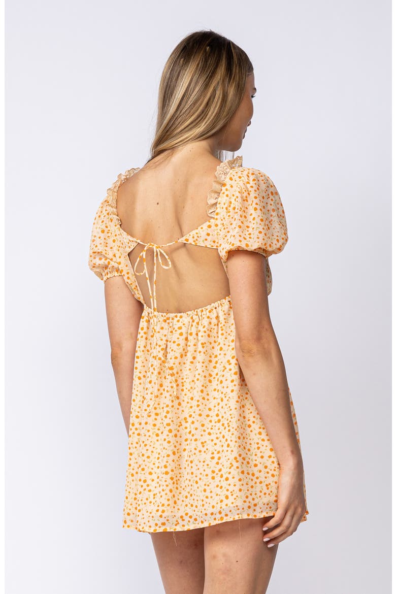 Ditsy Floral Puff Sleeve Open Back Minidress, Alternate, color, LIGHT ORANGE