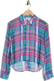 L'AGENCE Cosette Plaid Cropped High-Low Shirt