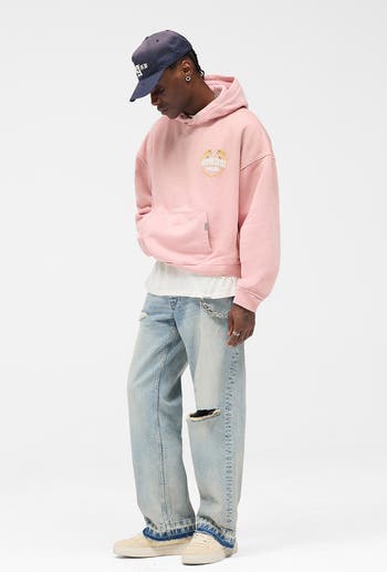 Oversize Distressed Angel Border Graphic Hoodie
