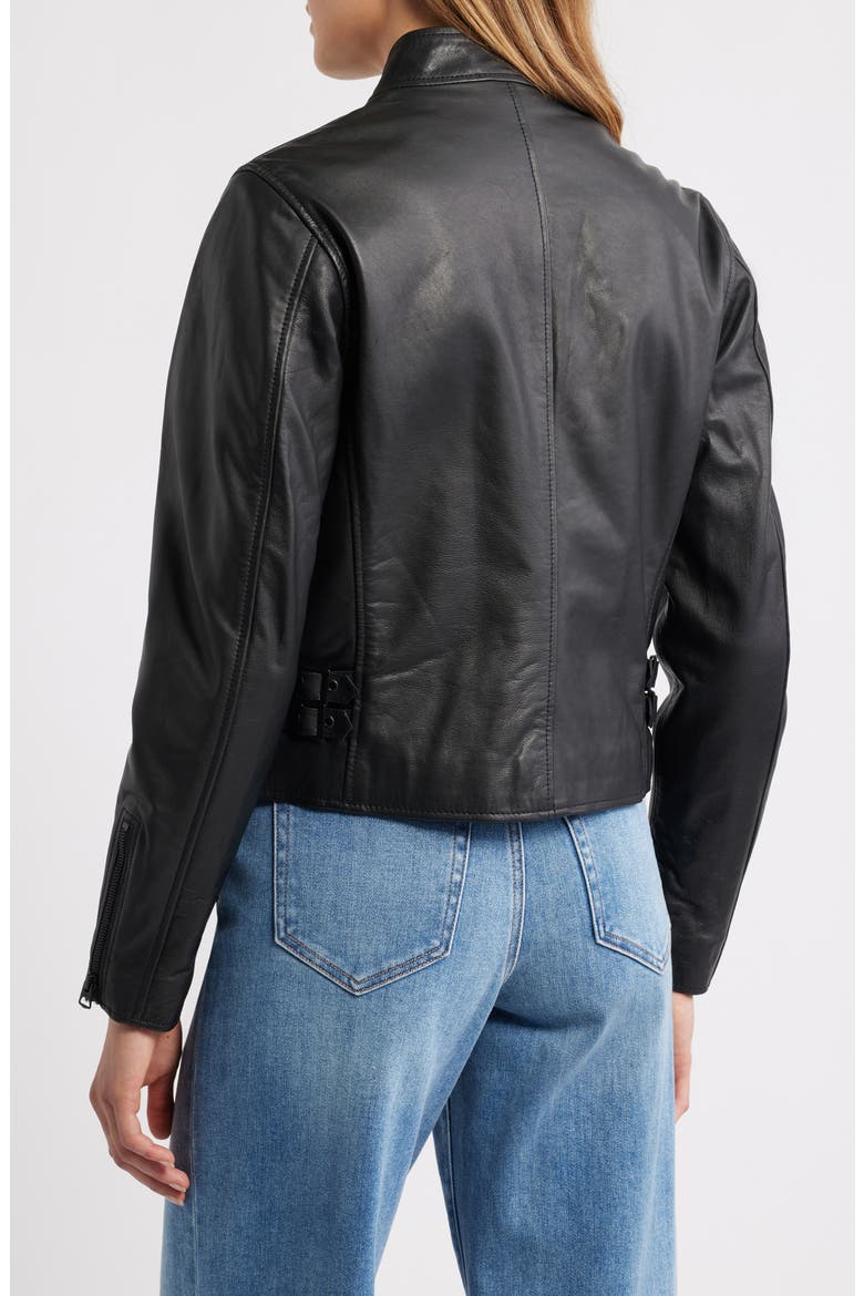 Cafe Racer Leather Jacket, Alternate, color, BLACK