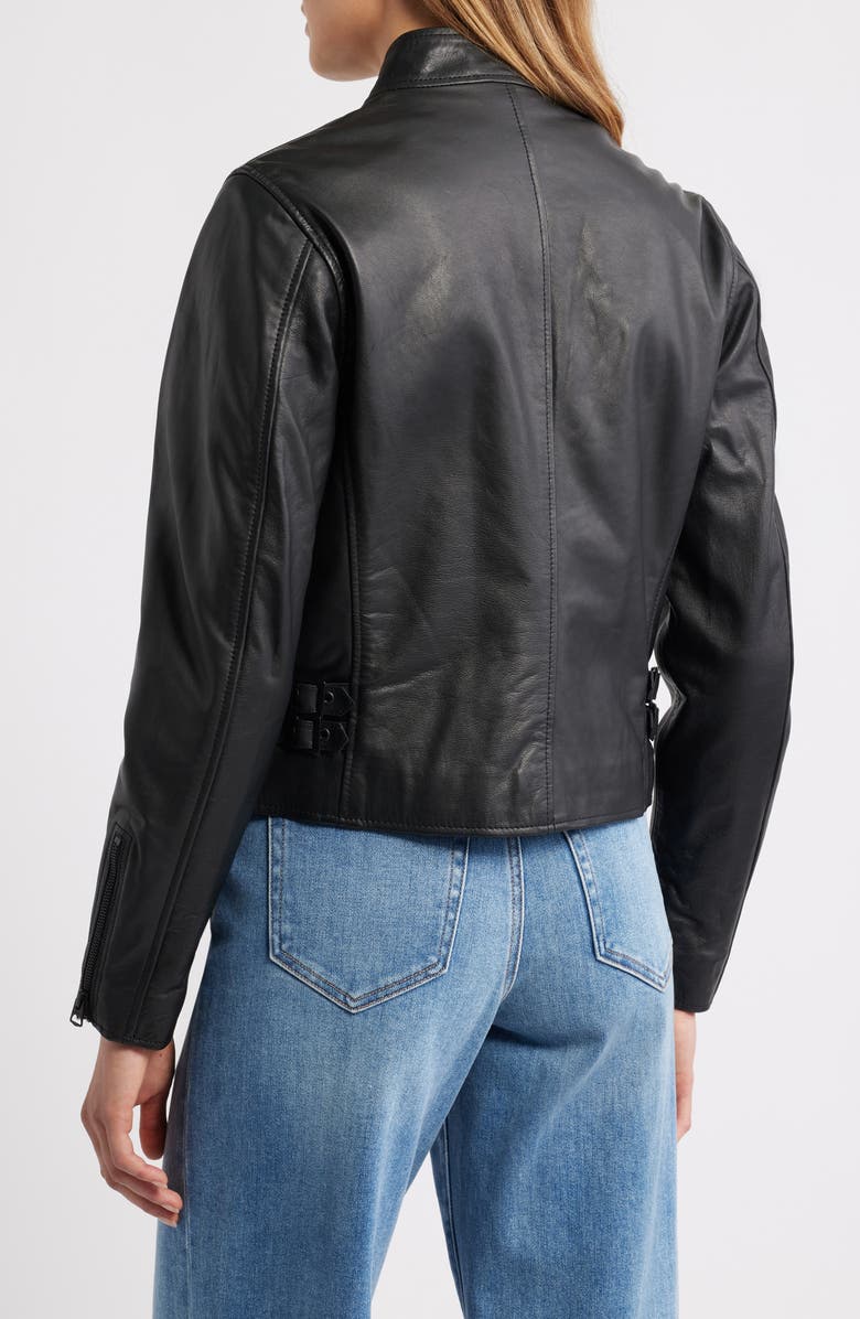 Schott NYC Cafe Racer Leather Jacket, Alternate, color, Black