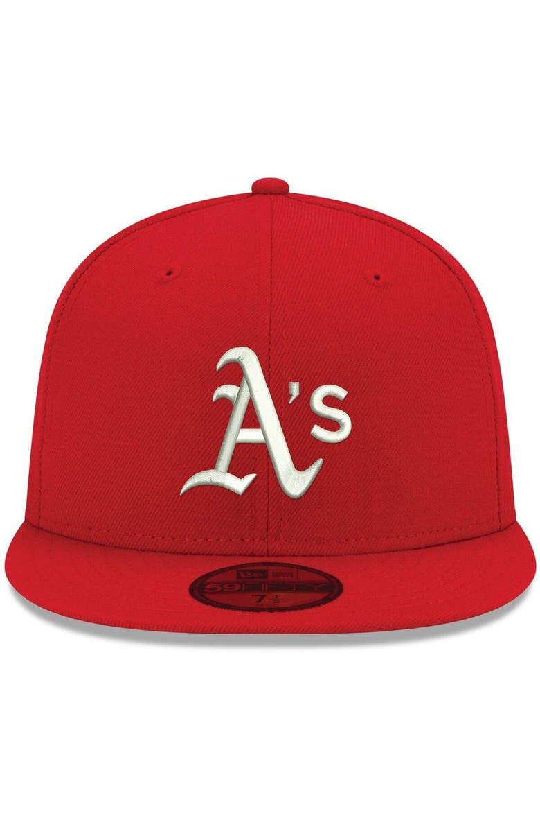New Era Men's New Era Red Oakland Athletics White Logo 59FIFTY Fitted Hat, Alternate, color, Red
