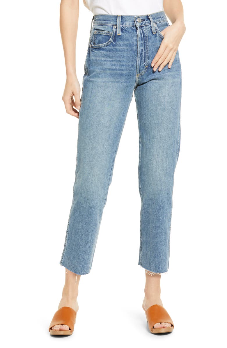 AMO Loverboy High Waist Raw Hem Crop Straight Leg Jeans, Main, color,