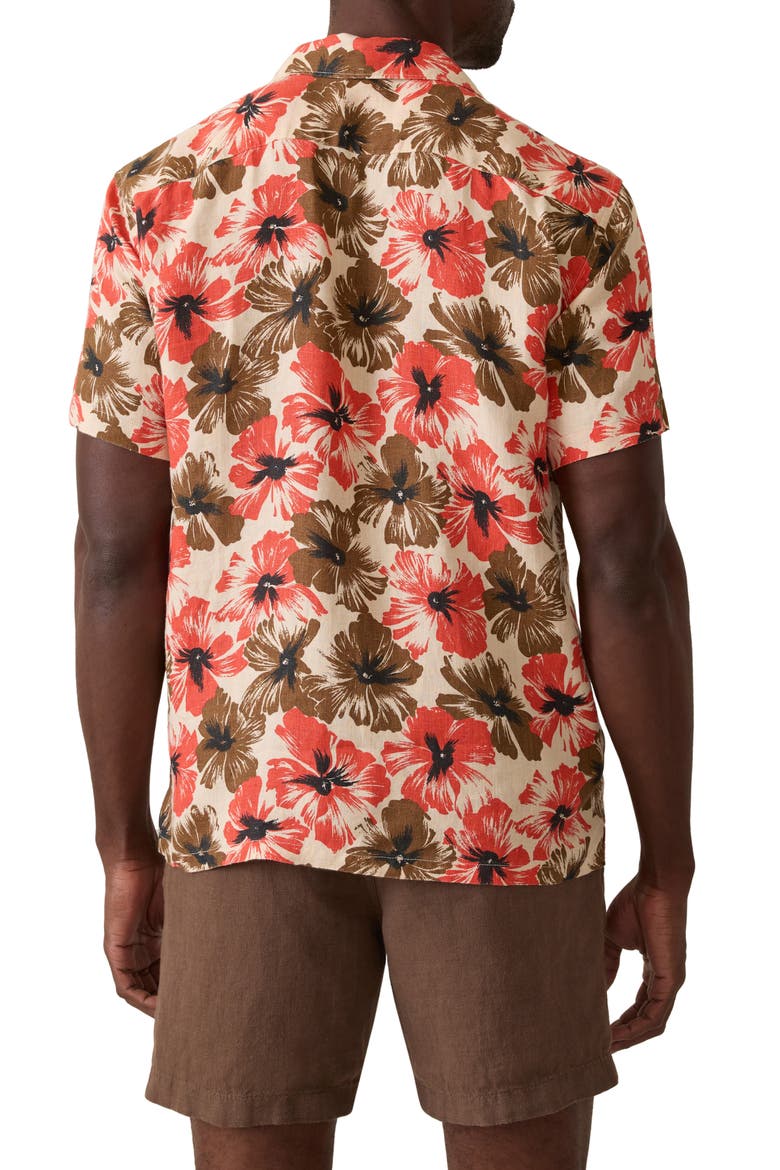 Reserve Basque Houndstooth Linen Camp Shirt, Alternate, color, WILDWOOD POPPY