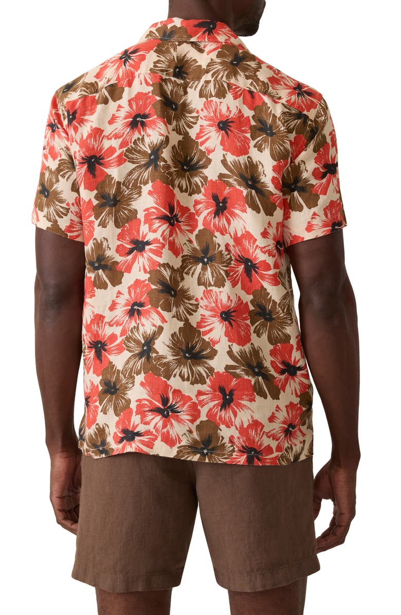 Faherty Reserve Basque Houndstooth Linen Camp Shirt, Alternate, color, Wildwood Poppy