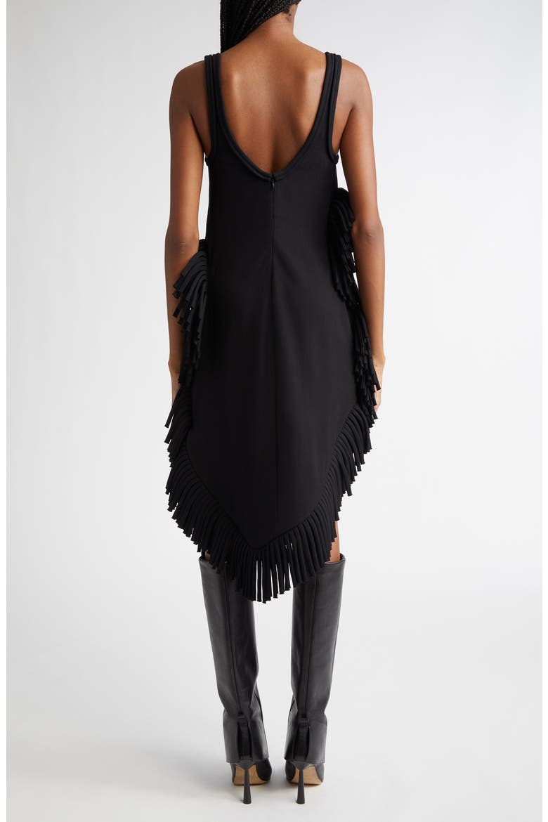 Scatter Fringe Cutout Wool Midi Dress, Alternate, color, BLACK