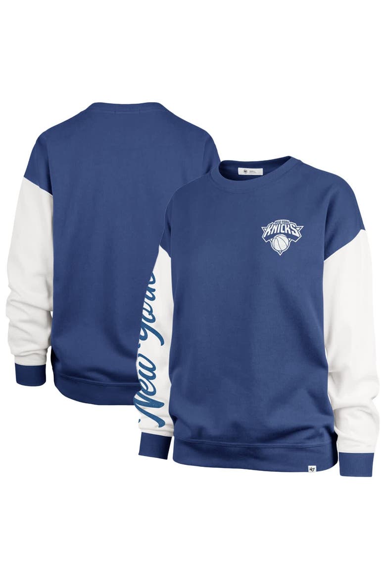 Women's '47 Blue New York Knicks Plus Size Oversized Rise Andie Pullover Sweatshirt, Alternate, color, Blue
