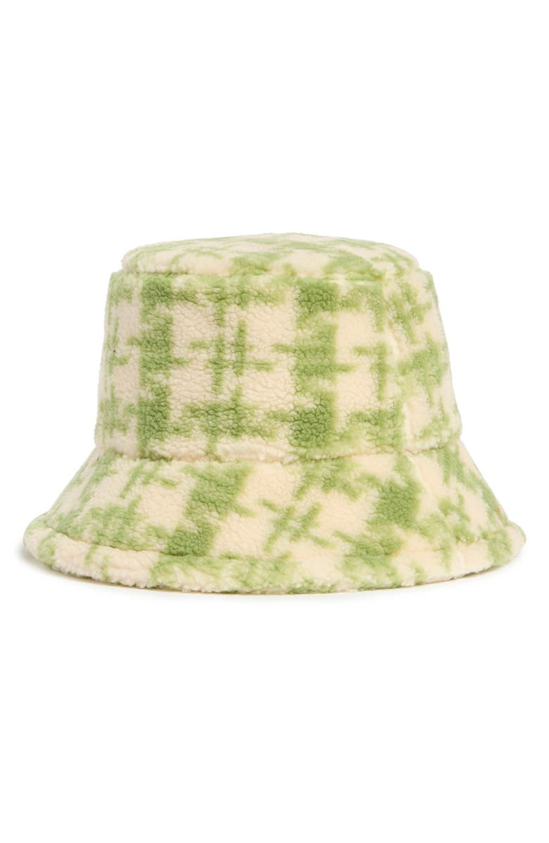 AREA STARS Houndstooth Faux Shearling Bucket Hat, Alternate, color, Green