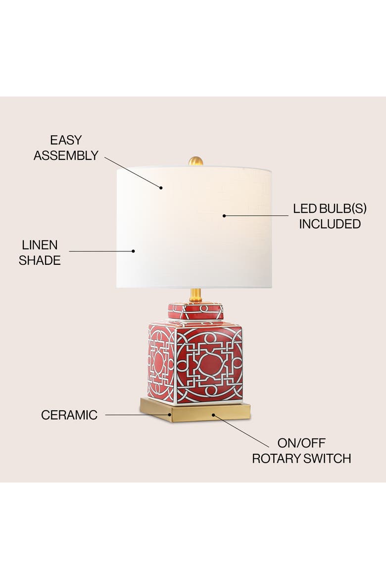 Catherine Modern Transitional Ceramic/Metal Square Ginger Jar LED Table Lamp, Alternate, color, Red/White
