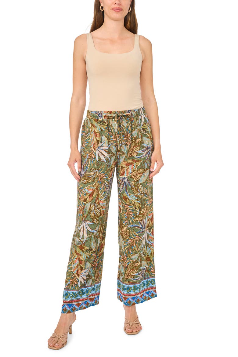 Tropical Print Drawstring Wide Leg Pants, Alternate, color, CLOVER