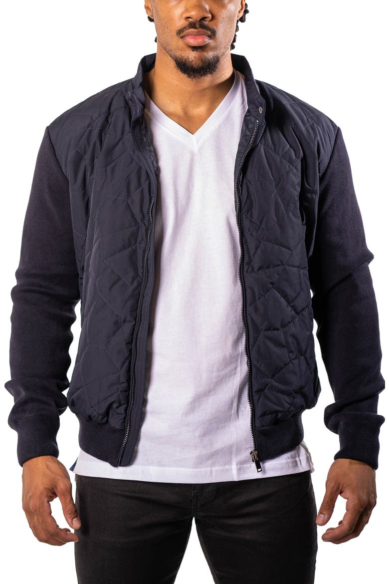 Quilted & Knit Bomber Jacket, Main, color, BLUE