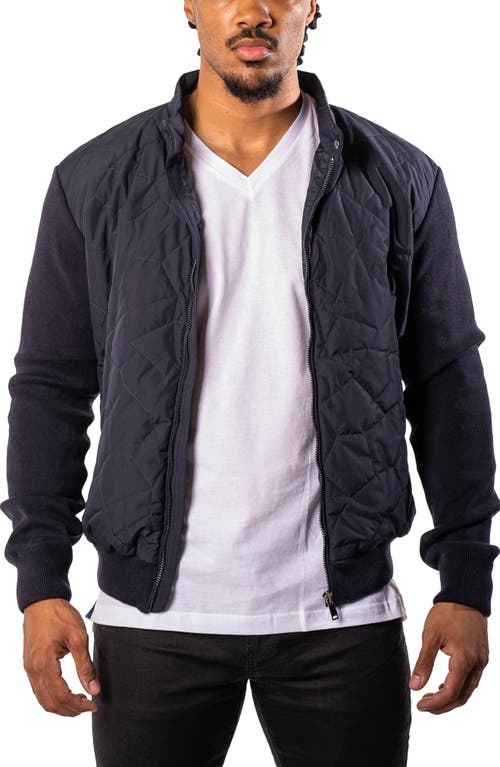 Maceoo Quilted & Knit Bomber Jacket In Blue