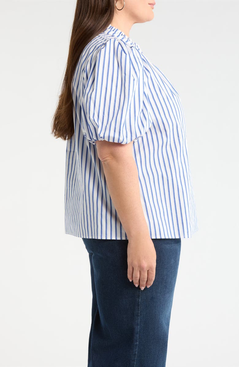SUGARLIPS Stripe Split Neck Top, Alternate, color, White-Blue
