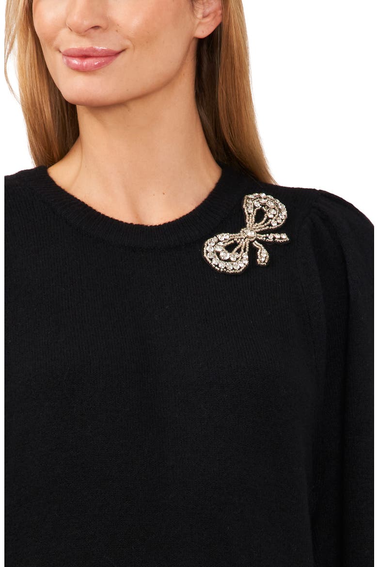 Rhinestone Bow Appliqué Sweater, Alternate, color, RICH BLACK