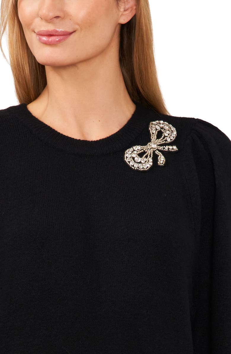 CeCe Rhinestone Bow Appliqué Sweater, Alternate, color, 