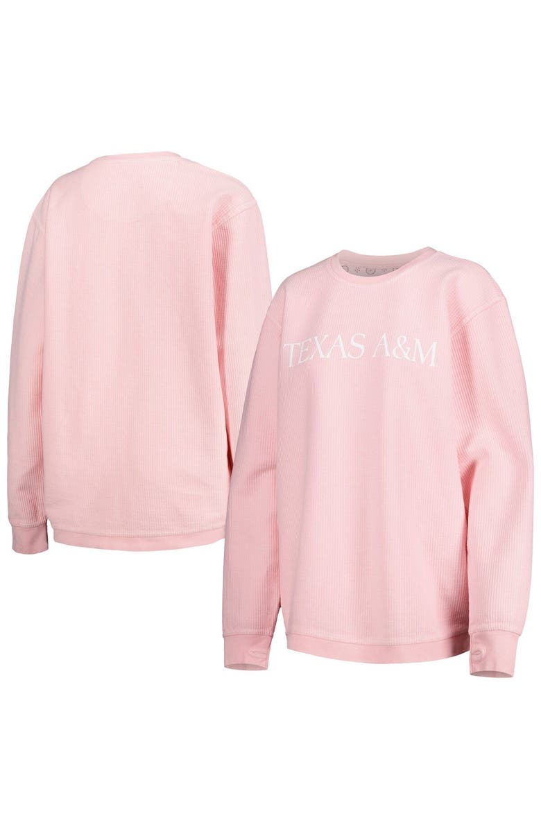 PRESSBOX Women's Pressbox Pink Texas A&M Aggies Comfy Cord Bar Print Pullover Sweatshirt, Main, color,