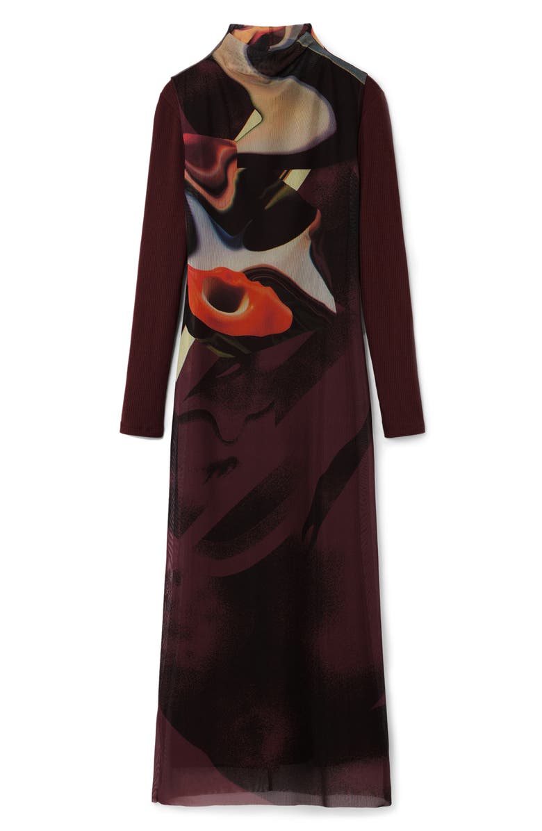 Desigual Lincoln Long Sleeve Rib Body-Con Dress & Sleeveless Mesh Dress Set, Alternate, color, Mix