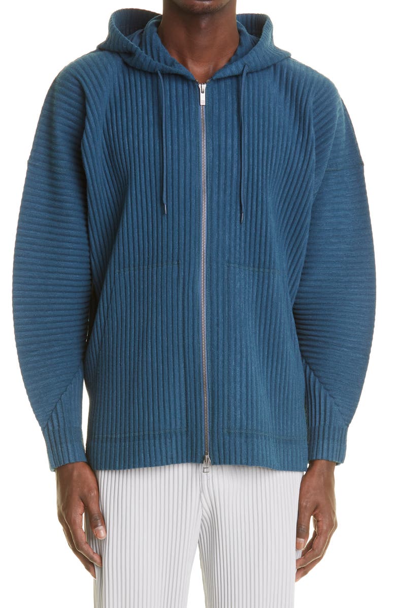 Homme Plissé Issey Miyake Pleated Zip-Up Hoodie, Main, color, 