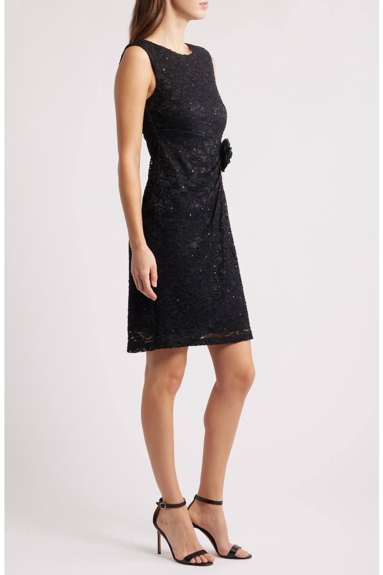 Sequin Lace Sheath Cocktail Dress, Alternate, color, BLACK
