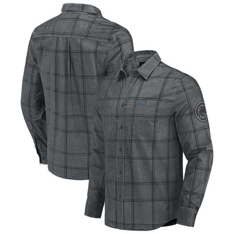 Men's Darius Rucker Collection by Fanatics Gray Chicago Cubs Thin Wale Corduroy Plaid Button Up Shirt