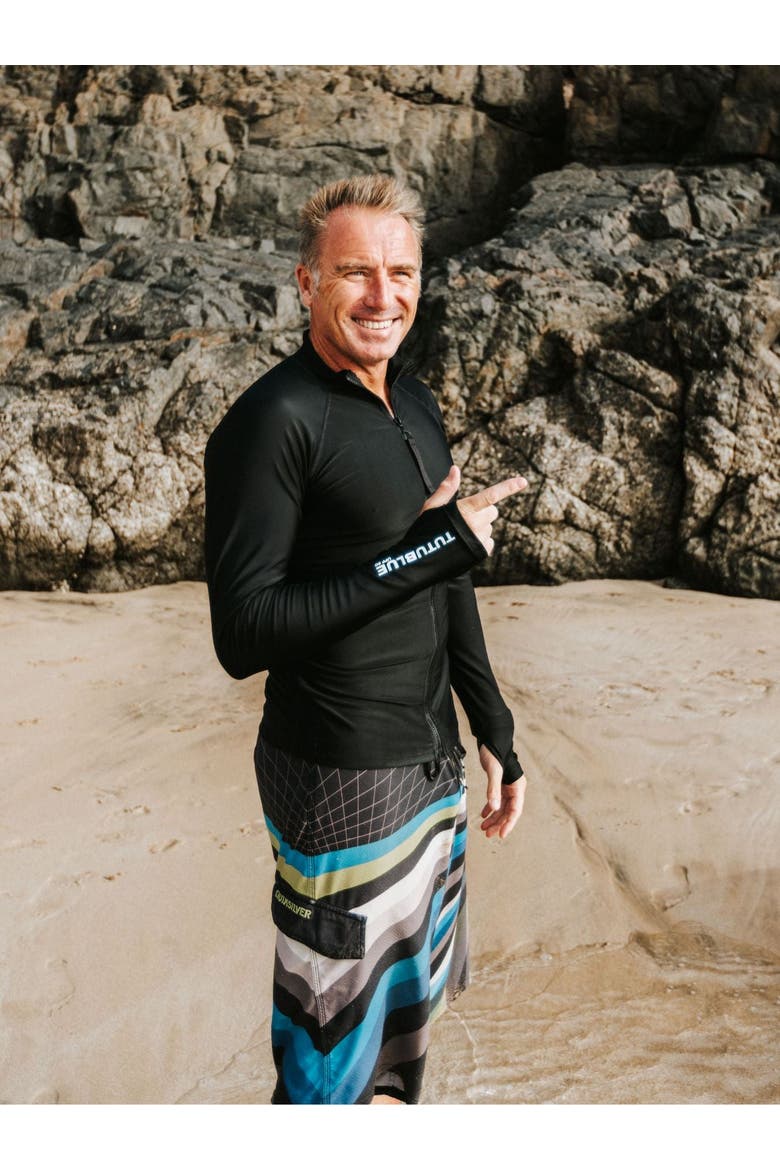 Men's Full Zip-Front Rash Guard Swim Top - UPF 50+, Alternate, color, Deep Black