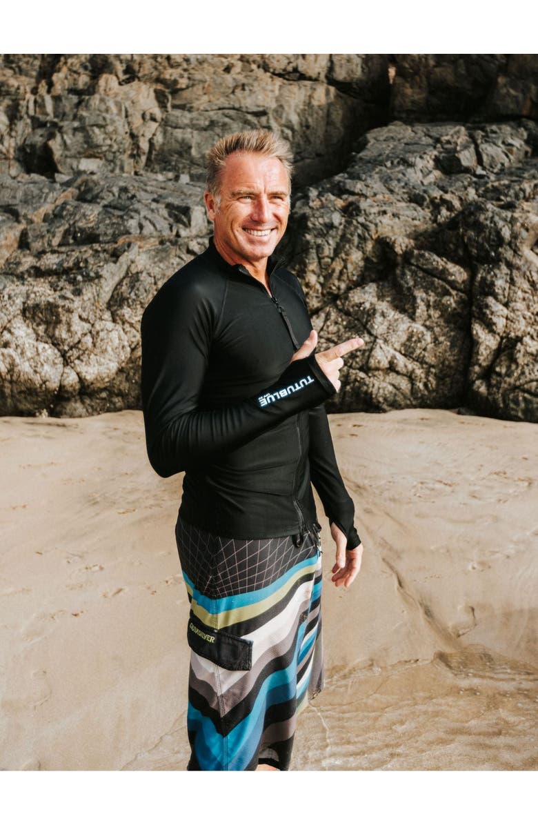 TUTUBLUE Men's Full Zip-Front Rash Guard Swim Top - UPF 50+, Alternate, color, Deep Black