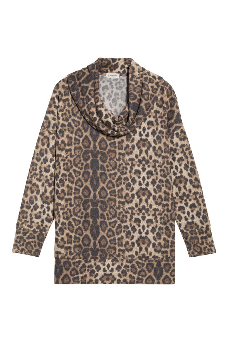 Leopard Print Hacci Knit Cowl Neck Tunic, Alternate, color, TAUPE/ BROWN