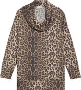 Loveappella Leopard Print Hacci Knit Cowl Neck Tunic