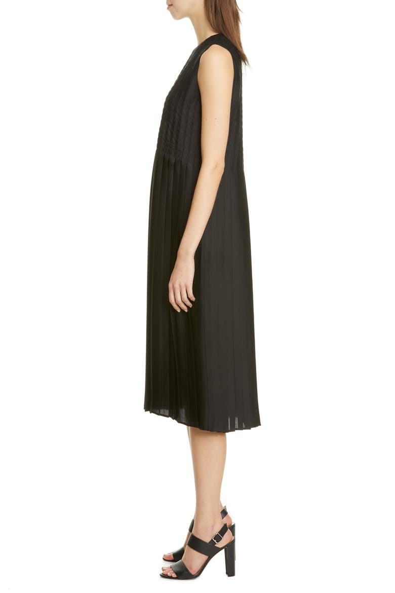 Kendrick Pleated Midi Shift Dress, Alternate, color, BLACK