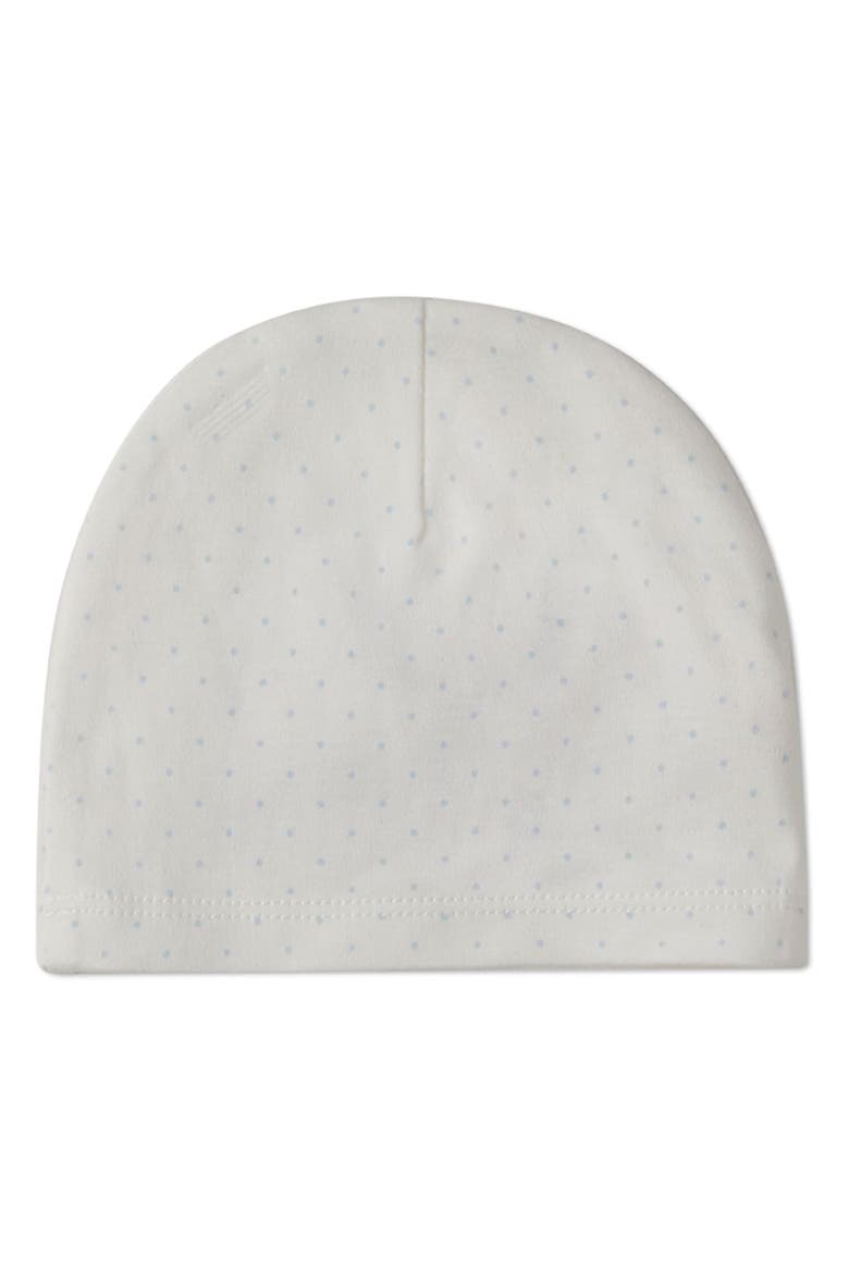 Put A Bow On It Cotton Polka Dot Knit Beanie, Main, color, Blue